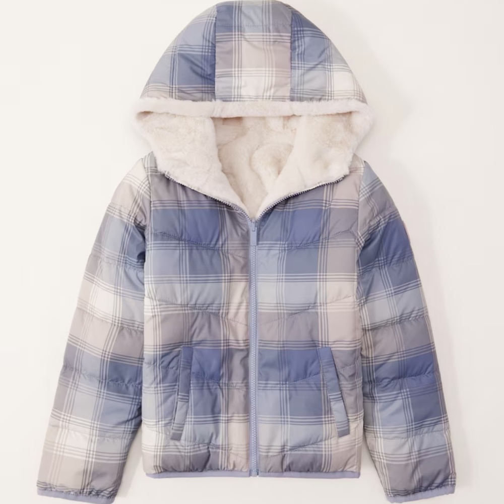 Abercrombie & Fitch Blue Plaid Cozy Puffer, size 7/8